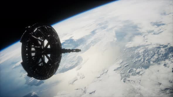 Futuristic Space Satellite Orbiting the Earth