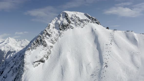 Aerial View Flight Slope Ski Resort Krasnaya Polyana Snowboarding Trace Lift to Mount Black Pyramid