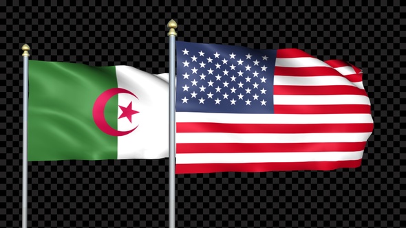 Algeria And United States Two Countries Flags Waving