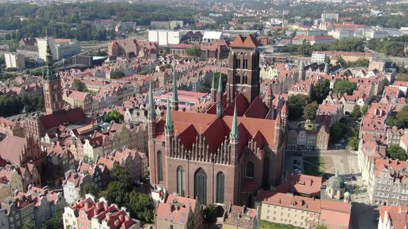 Aerial view of St. Mary's Church (Bazylika Mariacka) in Gdansk, Poland, Europe