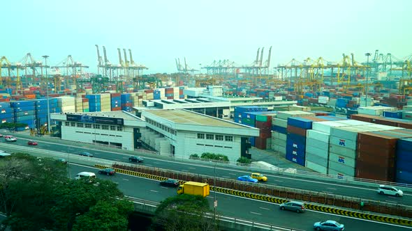 Time lapse of container cargo shipping port in Singapore