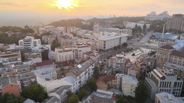 Kyiv Kiev Ukraine at Dawn in the Morning. Aerial View