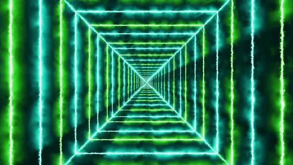 Cyan Green Fire Square Tunnel Animated Background