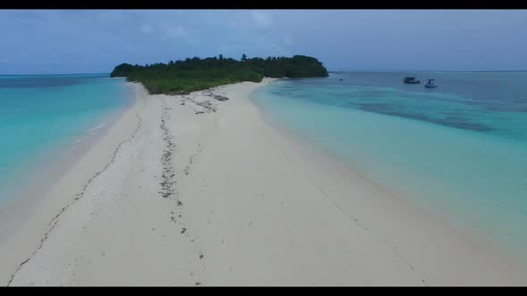 Aerial drone travel of paradise sea view beach journey by blue sea with clean sand background of a d