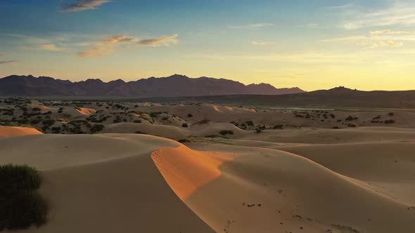 Aerial View of Sand Dunes at Sunrise in Mongolia