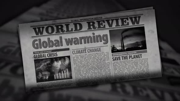 Global warming, climate change and environment crisis retro newspaper printing alt