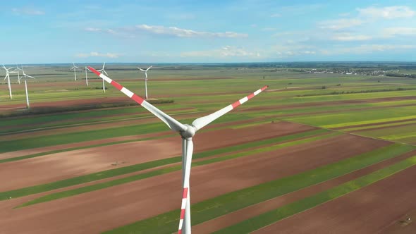 Aerial View of Wind Turbines Farm in Field. Austria. Drone View on Energy Production