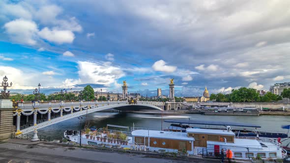 Bridge of Alexandre III Spanning the River Seine Timelapse Hyperlapse