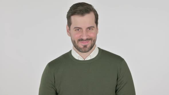 Portrait of Man Shaking Head As Yes Sign White Screen