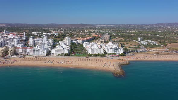 Drone Footage Shooting the Tourist Town of Quareira on the Shores of the Atlantic Ocean Beaches with