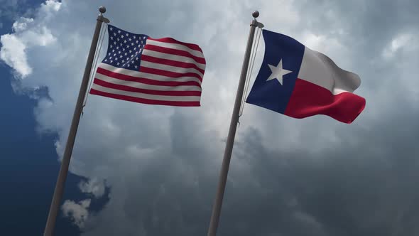 Waving Flags Of The United States And The Texas State 4K