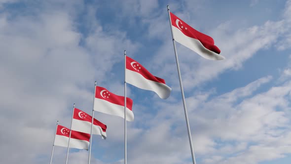 Waving Flags Of The Singapore blue sky