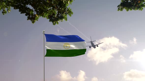 Bashkortostan Flag With Airplane And City
