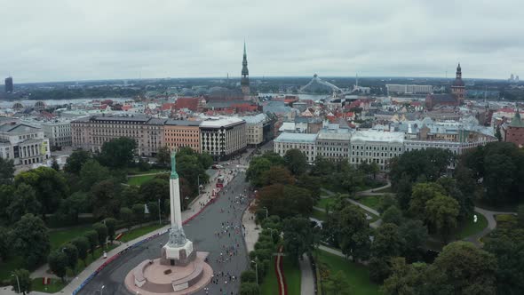 Aerial View on Crowd of People Who are Running a Marathon in Riga