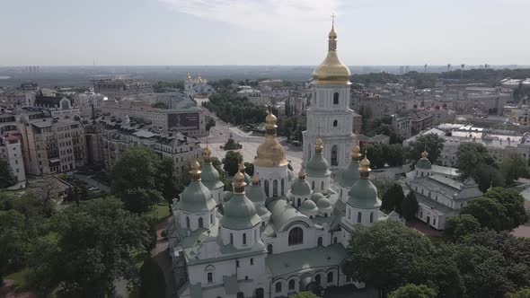 Kyiv. Ukraine: Saint Sophia's Cathedral in Kyiv. Aerial View, Flat, Gray