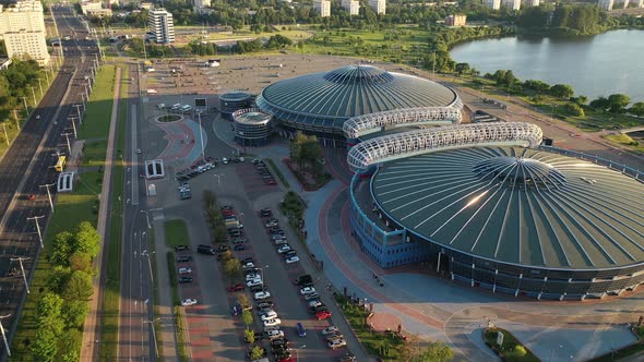 Top View of the Street and Sports Complex in Chizhovka, Chizhovka District with a Sports Complex 