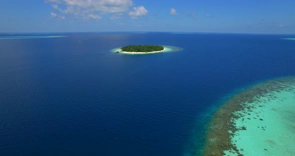 Aerial drone view of scenic tropical islands in the Maldives