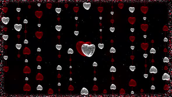 Romantic 3d Background With Red And White Glass Hearts And Shiny Particles