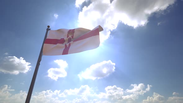 Northern Ireland Flag on a Flagpole V4 - 4K