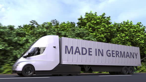 Modern Electric Semitrailer Truck with MADE IN GERMANY Text