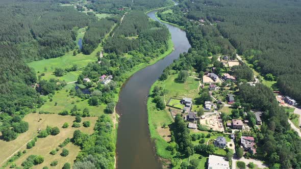 Aerial  High Altitude Flight Over River 