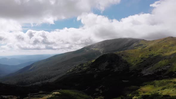 Aerial Panoramic View of Green Mountain Range and Hills in Valley of Carpathian