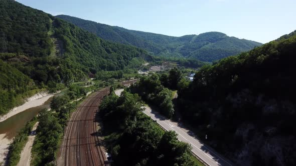 Mountain Winding Turn Highway Road and Railroad