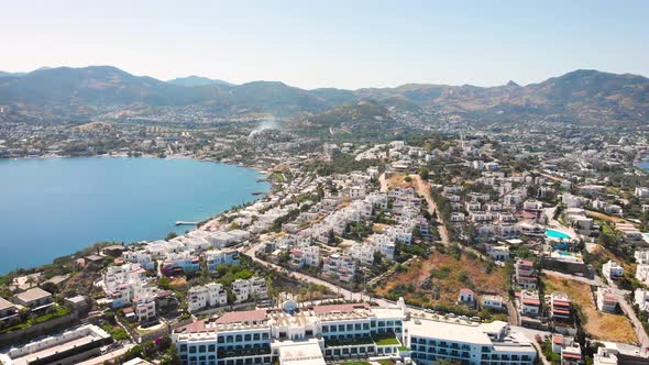 Bird Eye View of the City with Hotels and White Houses Onthe Ocean Coast at Noon