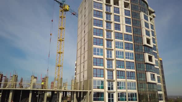 High residential apartment building under construction. Real estate development.