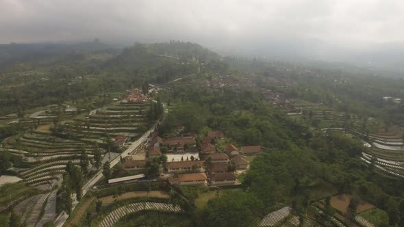 Tropical Landscape with Farmlands in Mountains