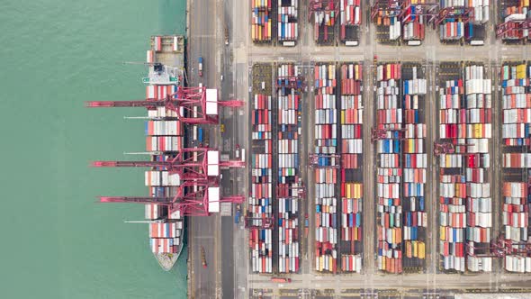 aerial view hyperlapse 4k video of container cargo ship in export