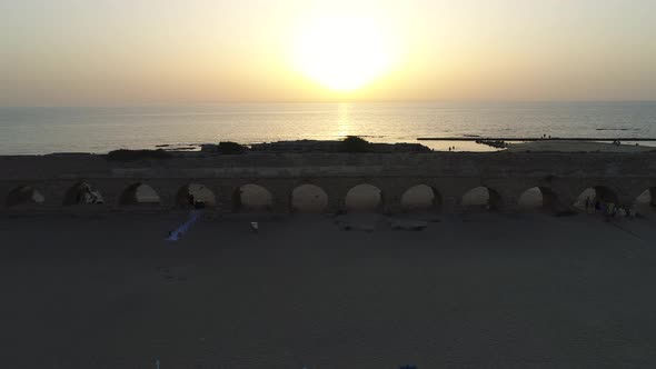 Aerial view of Caesarea Maritima during sunset