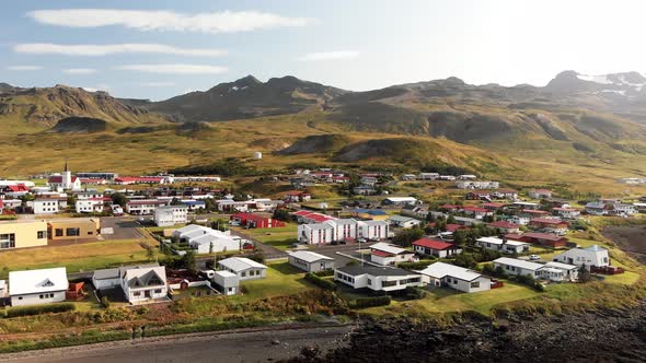 Aerial View of Beautiful Grundar Fjord in Summer Season Iceland