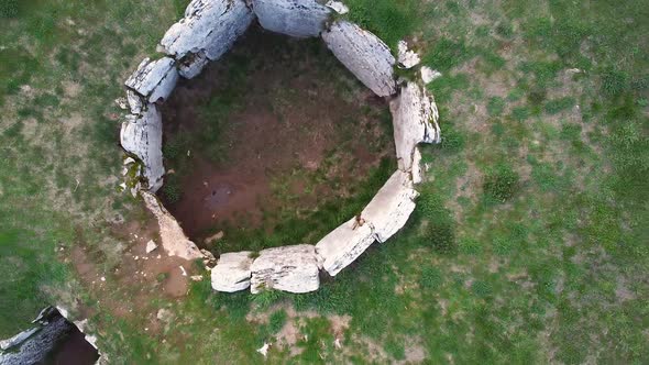 Aerial View of Dolmen of La Cabana Megalithic Tomb in Burgos Province Spain