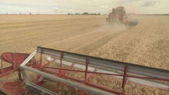 Large Combine Header Mows the Wheat