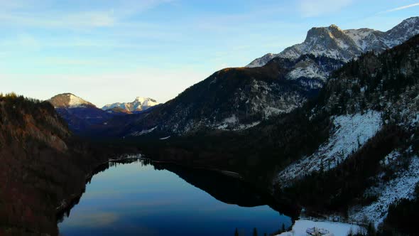 Beautiful view on the lake langbathsee and mountains drone video