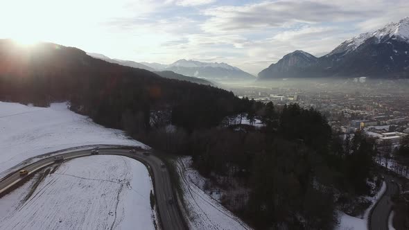 Aerial view of cars driving on a road in Innsbruck