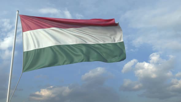 Airliner Flying Over Waving Flag of Hungary alt