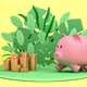 Piggy bank on an island with plants and currency coins - VideoHive Item for Sale
