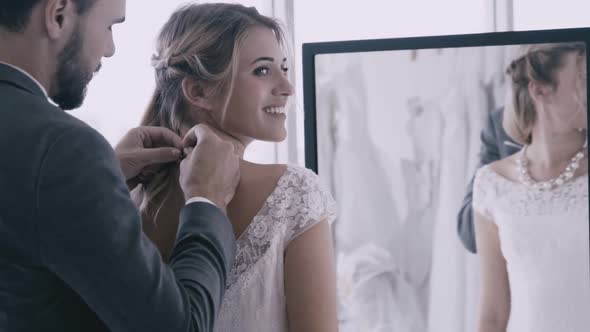 Happy Bride and Groom in Wedding Dress Prepare for Married in Wedding Ceremony