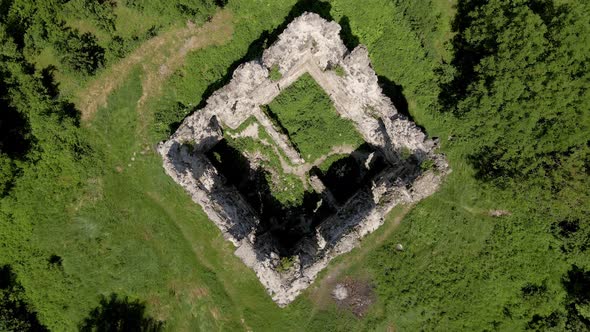 Ancient Ruins of Wartimes Fortress in Ukraine - Aerial Overhead View