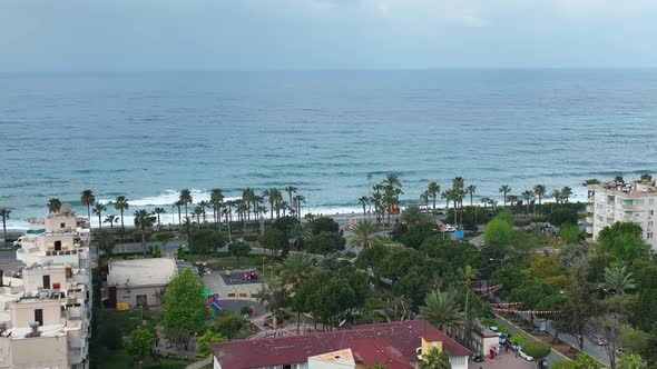 Traffic on the Beach aerial view 4 K Turkey Alanya