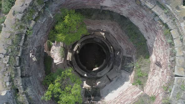 Aerial view inside a concrete tower