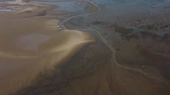 Aerial Drone Shot Showing Patterns of Sand and Water on the AONB Norfolk Coast