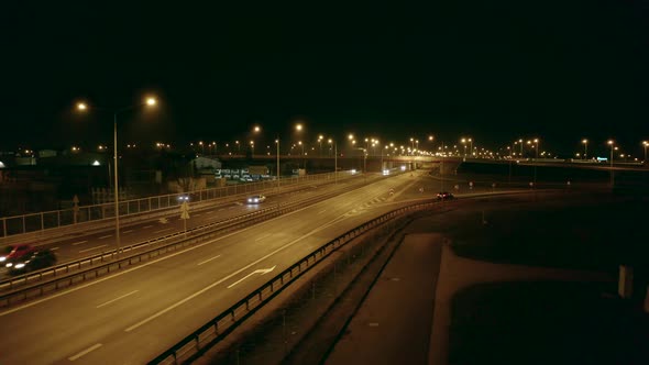 Aerial View of an Expressway with Little Car Traffic at Night