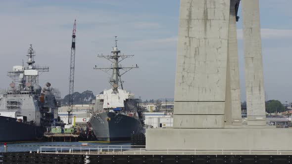 Navy ships anchored near Coronado Bridge