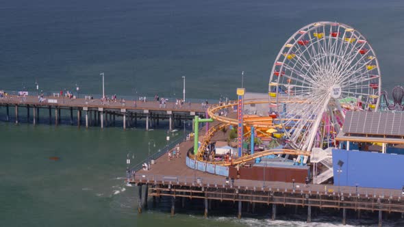 Aerial of Santa Monica Pier and Pacific Park
