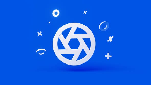 Aperture 3d icon on a simple blue background 4k seamless animation loop