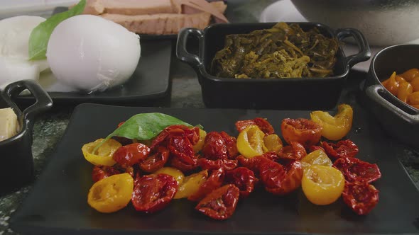 Display of all Ingredients used by Italian Pizza Chef to make Tasty Pizza