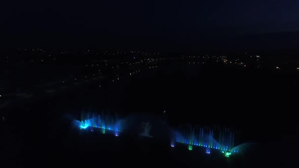 Water Music Fountain In Night